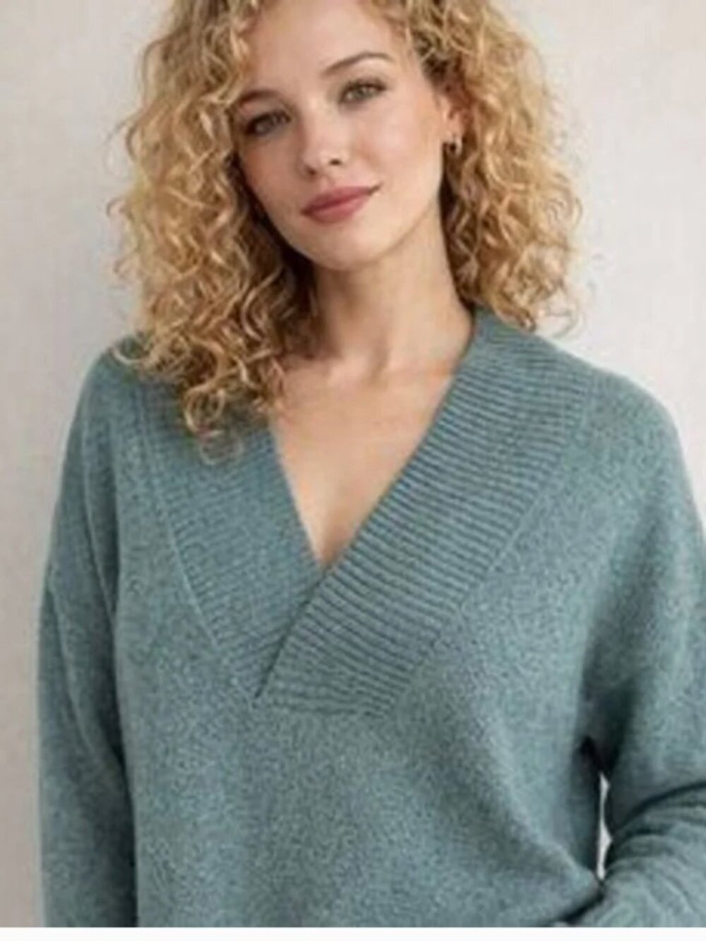 Evereve Sweater Womens Small Teal Overlap V-Neck Relaxed Marled Knit C12660E XS